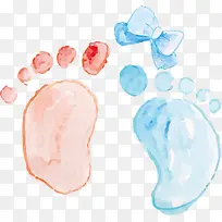 水彩水墨卡通婴儿用品蝴蝶结脚印