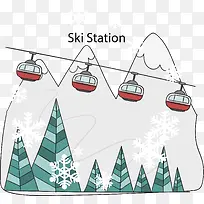 手绘的冬季滑雪中心
