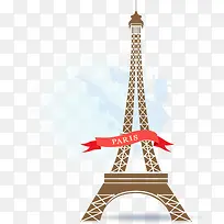 手绘巴黎铁塔红色条幅