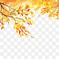 彩绘秋季金色树木树叶矢量图