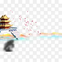 古风亭台楼阁手绘