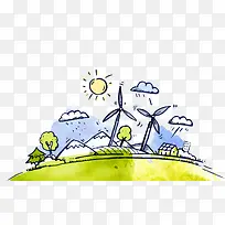 彩绘世界环境日发电风车矢量图