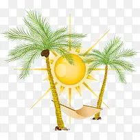 太阳底下椰树吊床矢量图