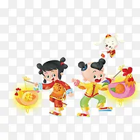 卡通新年福娃打灯笼免抠