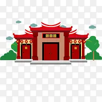 红色中国风喜字建筑