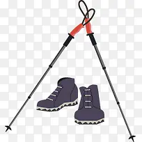 户外鞋和登山杖矢量图