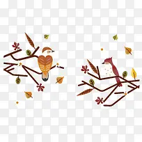 秋天落叶树枝小鸟