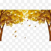 秋天黄色树木落叶