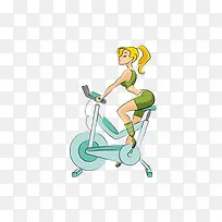 卡通骑着动感单车运动的性感美女