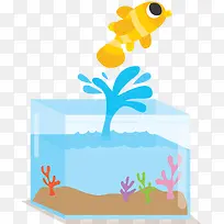 方形鱼缸跳出的金鱼