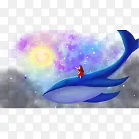 梦幻鲸鱼少女插画
