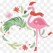 粉色的火烈鸟和绿色的树叶
