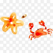 水彩海星螃蟹