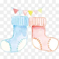 水彩水墨卡通婴儿用品袜子三角巾