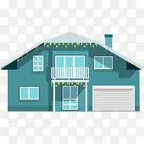 蓝色扁平化房子图