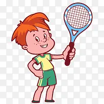 男孩拿着网球拍矢量插画