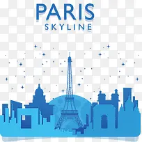 巴黎蓝色城市建筑剪影矢量素材