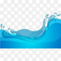 蓝色手绘卡通湖水浪花