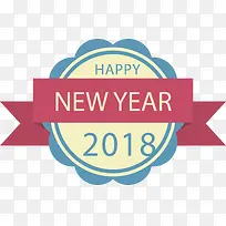蓝色花边2018新年标签