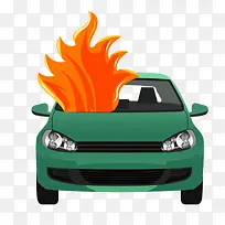 绿色汽车卡通着火