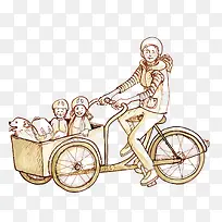 矢量骑车带孩子的家长