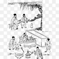 中国古人物线稿插画素材