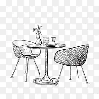 手绘一张圆桌与2个板凳