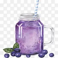手绘风彩铅蓝莓果汁