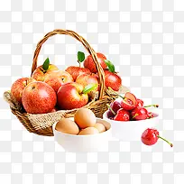 生鲜水果集合 苹果樱桃鸡蛋篮子