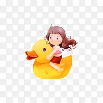 卡通坐着小鸭子的女孩