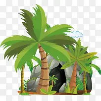 手绘椰树海边小岛设计