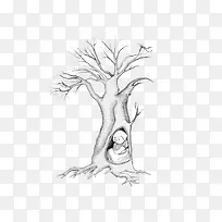 躲在树洞里的小女孩