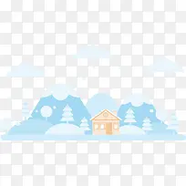 冰天雪地里的小木屋