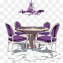 矢量手绘紫色餐桌吊灯设计