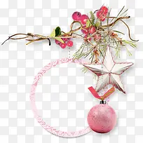 粉色丝带花卉图案星星装饰素材