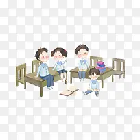 免抠卡通手绘开学季坐在椅子上的