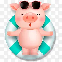 c4d躺在游泳圈上的猪新年装饰