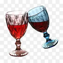 红色蓝色玻璃酒杯