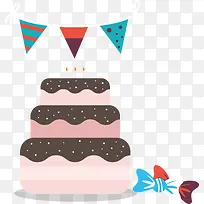 彩旗蛋糕糖块卡通蛋糕生日素材