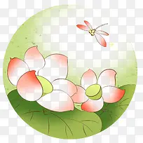 手绘夏天荷花蜻蜓插画