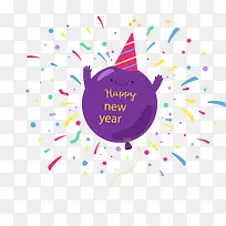 紫色气球新年贺卡矢量