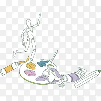 小木偶绘画颜料矢量图
