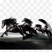 黑色创意奔跑的骏马插画