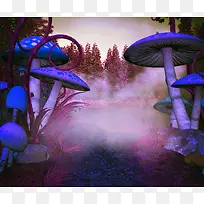 森林中的蓝色蘑菇