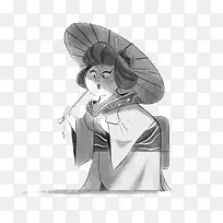 日本卡通艺妓黑白手绘