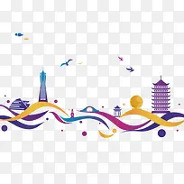 紫色创意典雅企业文化杭州地标免
