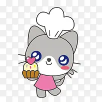 手绘卡通猫咪面包师