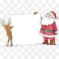 手绘的水彩圣诞老人和驯鹿