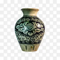 黑白绘制花朵的花瓶古代器物实物