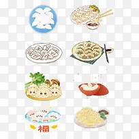 手绘中国菜各种饺子